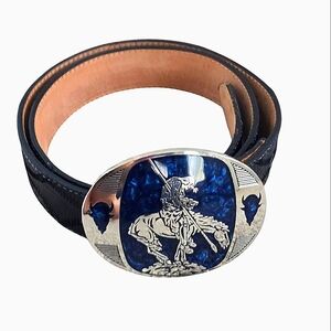 Award Design Medals Trail Of Tears Belt Buckle W/ Justin GENUINE Lizard Belt 34"